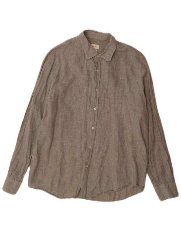 Massimo Dutti Mens Shirt XL Green Houndstooth Linen