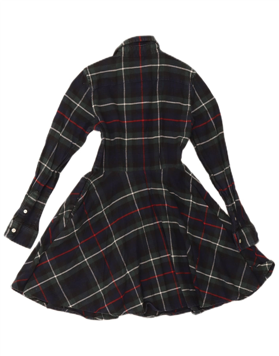 POLO RALPH LAUREN Vestido camisa de manga comprida para meninas de 6 a 7 anos xadrez azul marinho