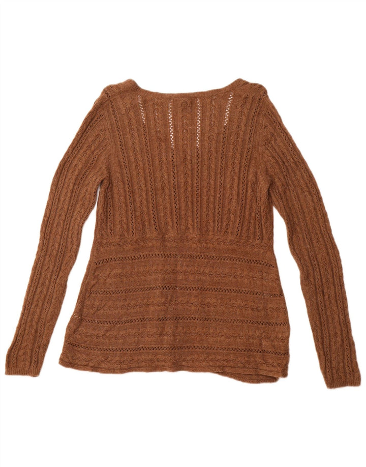 Suéter cardigã feminino WHITE STUFF Reino Unido 16 grande viscose marrom