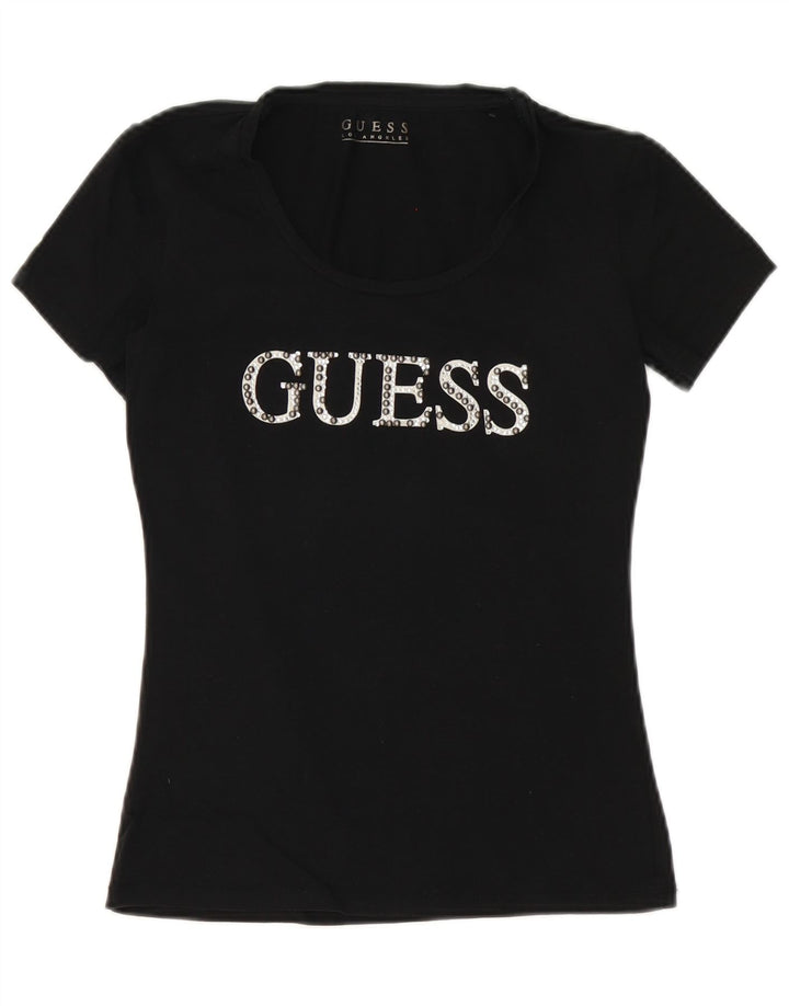 Camiseta feminina Guess com estampa gráfica UK 10 pequena preta