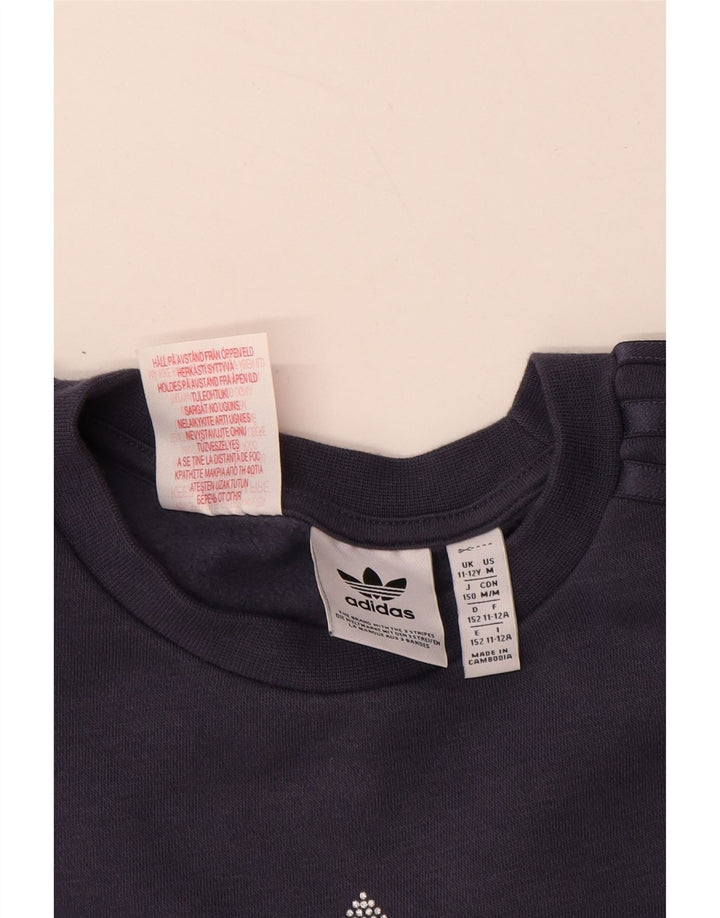 ADIDAS Meninas Graphic Sweatshirt Jumper 11-12 Anos Azul Marinho Algodão