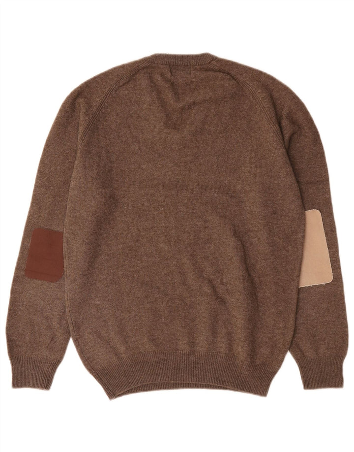 Suéter masculino Marks & Spencer com decote em V, lã de carneiro marrom pequena