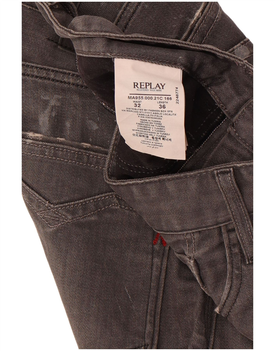 REPLAY Masculino Newbill Straight Jeans W32 L36 Algodão Cinza