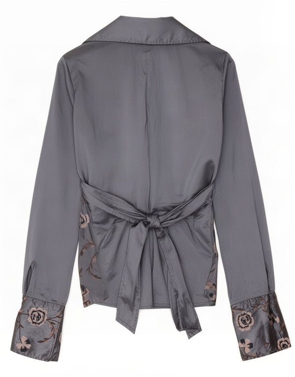 Blusa feminina Naracamicie UK 12 poliéster floral cinza médio