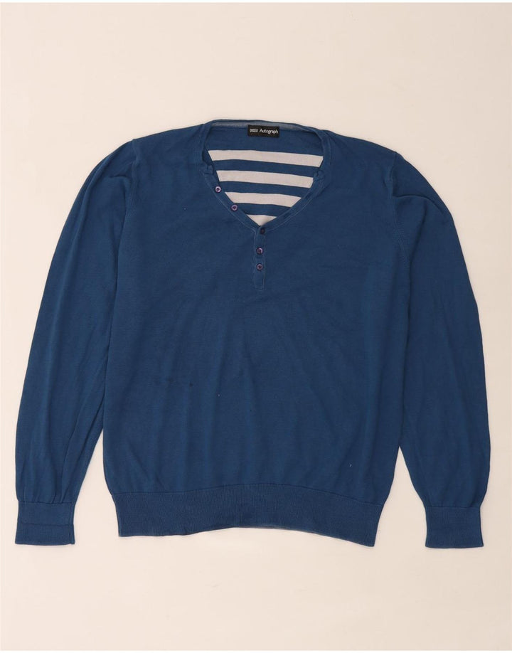Suéter masculino Marks & Spencer Autograph com decote em V grande azul