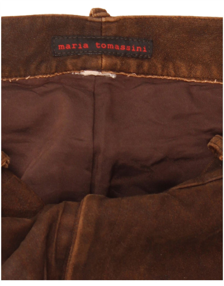 Calças de couro retas femininas vintage W30 L35 marrom