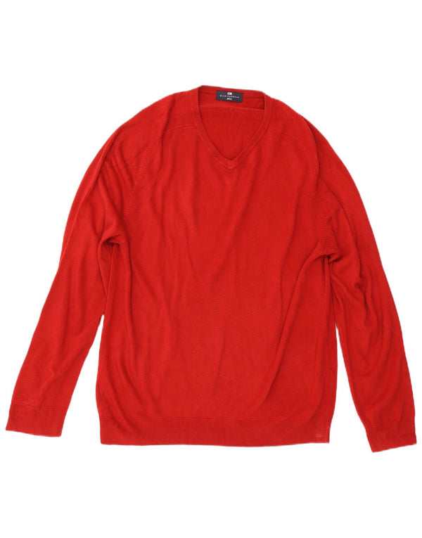 Suéter masculino Marks & Spencer Blue Harbor com decote em V grande acrílico vermelho