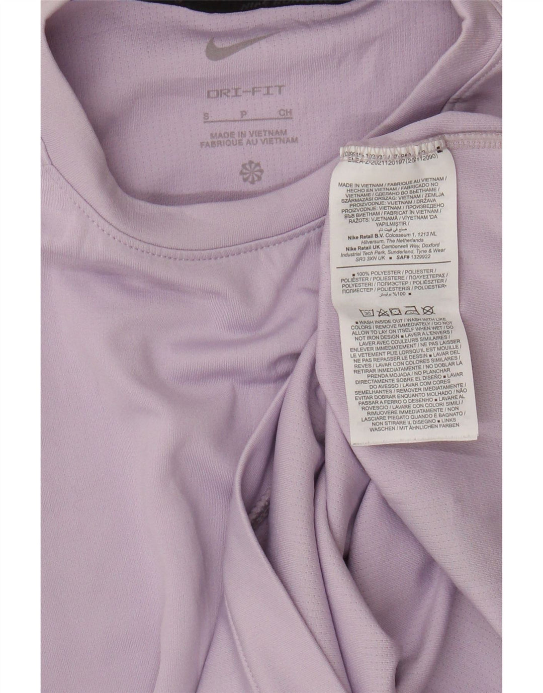 Top gráfico feminino Nike Dri Fit manga comprida UK 10 pequeno poliéster lilás