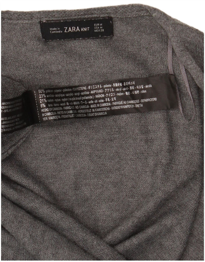 Suéter Zara feminino Longline Open Cardigan UK 14 poliéster cinza médio