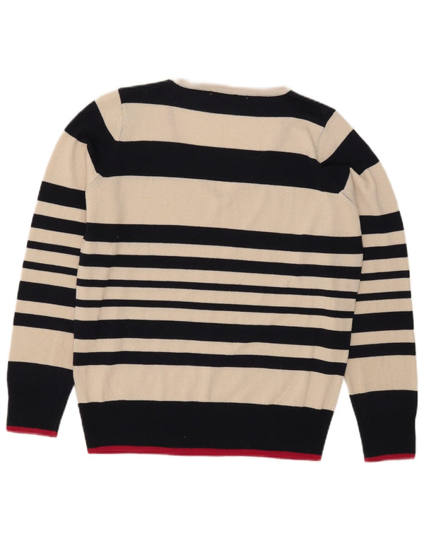 Suéter feminino Marks & Spencer com decote em V UK 12 listrado branco médio