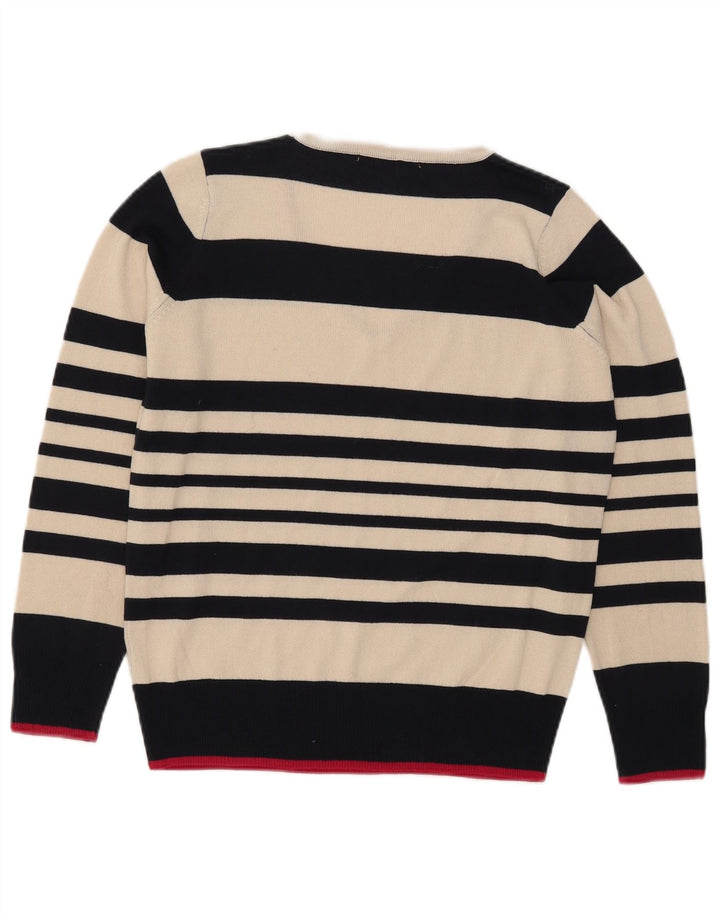 Suéter feminino Marks & Spencer com decote em V UK 12 listrado branco médio
