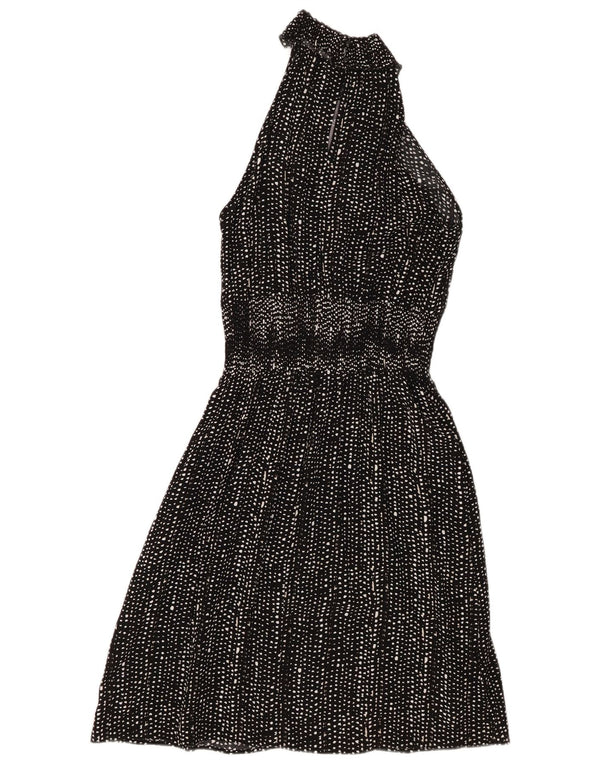 Vestido frente única feminino Marks & Spencer Reino Unido 10 pequeno preto manchado de viscose