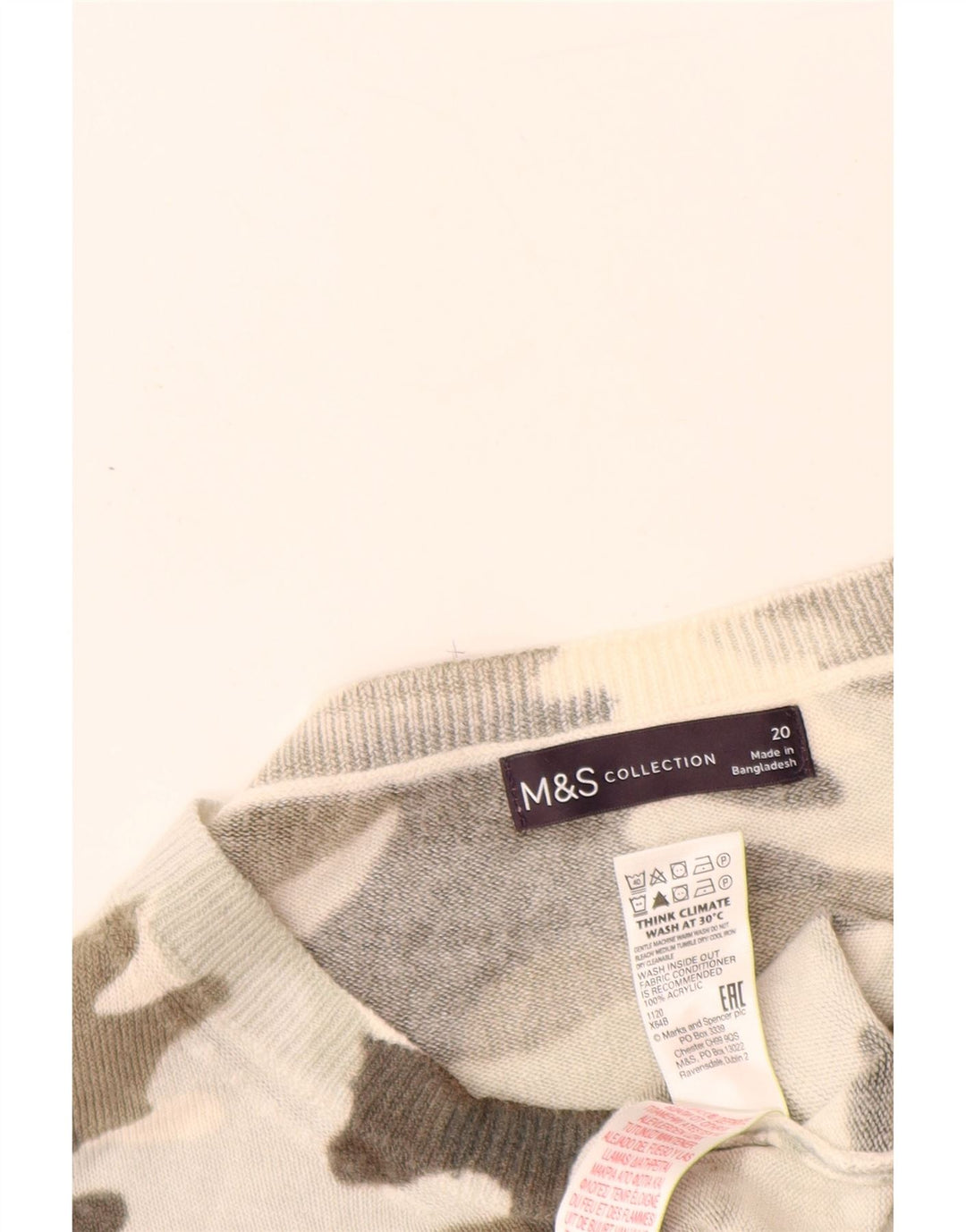 Suéter feminino MARKS & SPENCER com gola canoa UK 20 2XL camuflagem bege