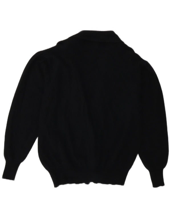 Suéter cardigã feminino vintage Reino Unido 16 grande azul marinho