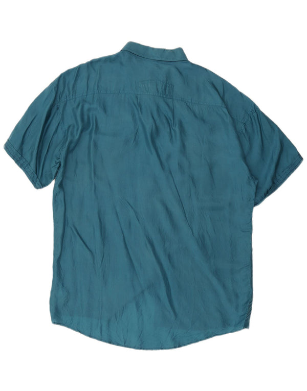 Camisa masculina vintage de manga curta tamanho 41/42 16 1/2 grande seda azul