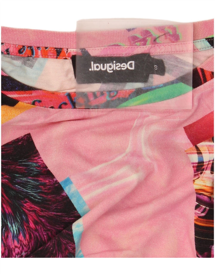 Desigual Camiseta Feminina Oversized Gráfica Top UK 10 Pequeno Rosa