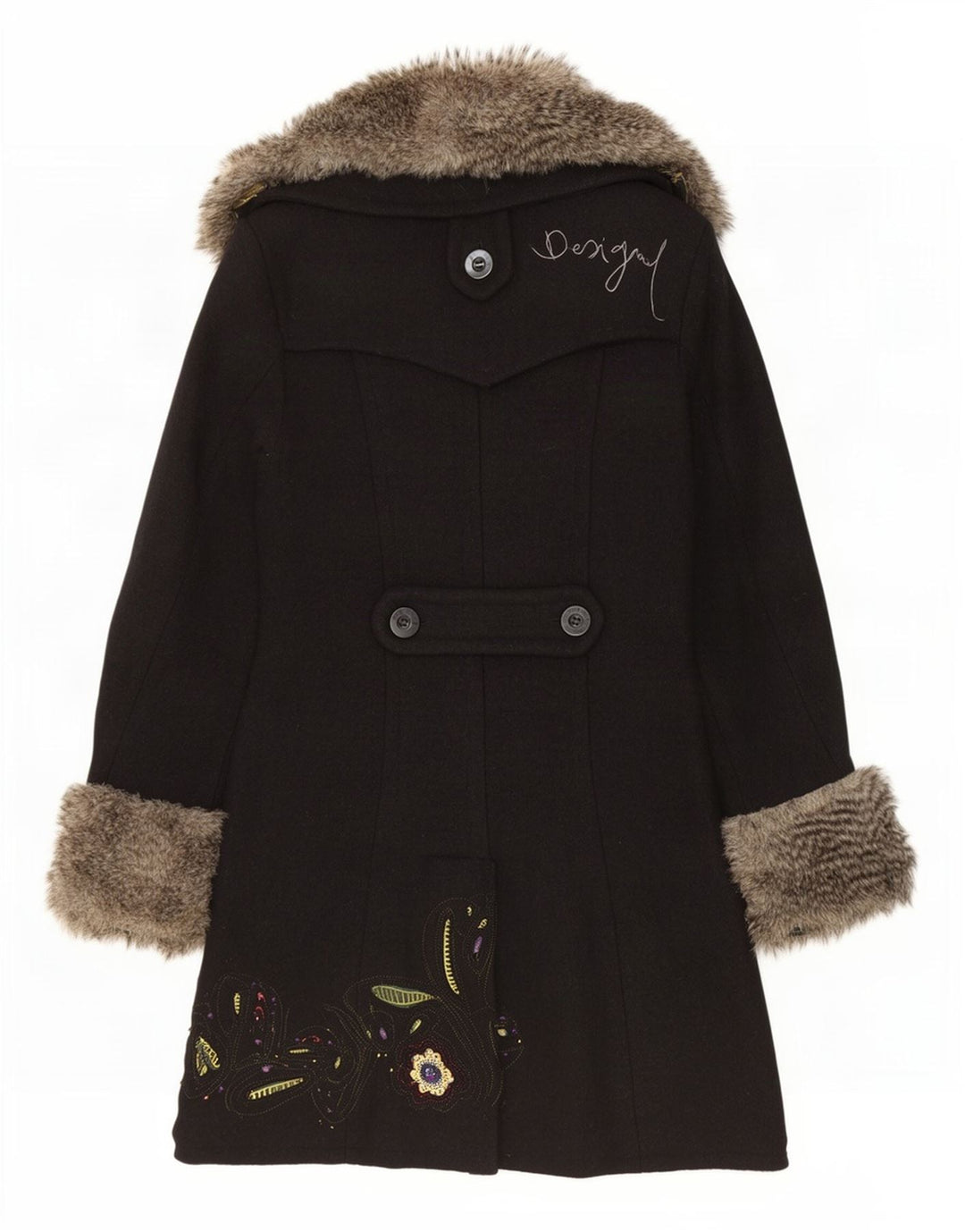 Desigual Casaco feminino gráfico duplo breasted UE 42 grande preto floral