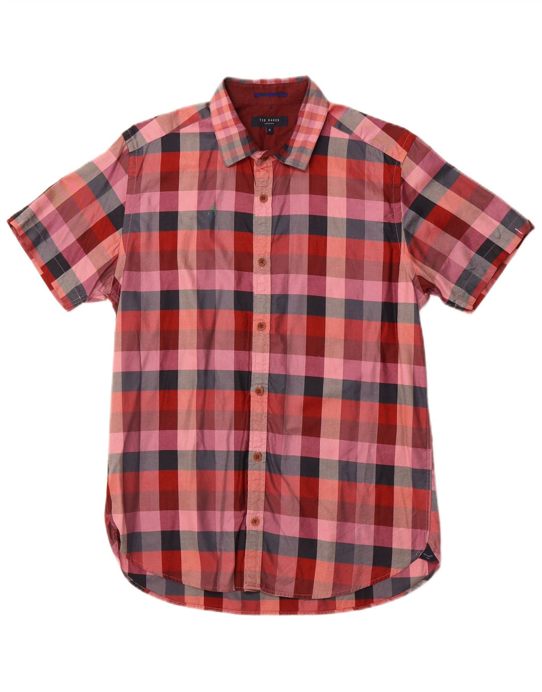 TED BAKER Mens Short Sleeve Shirt Size 3 Medium Red Check
