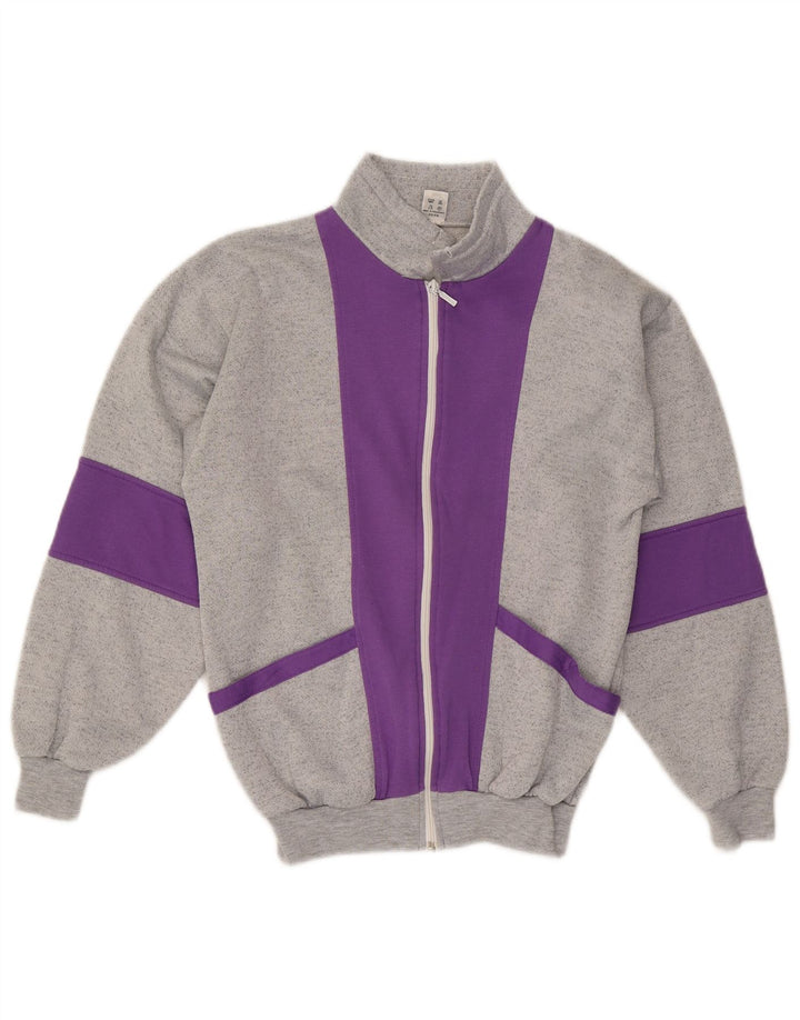 Jaqueta superior de agasalho feminino vintage Reino Unido 12 poliéster colorblock cinza médio