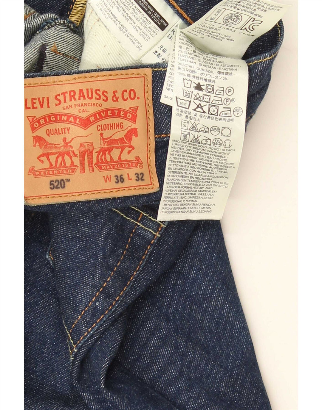 Calça jeans masculina Levi's 520 Tapered W36 L32 azul algodão