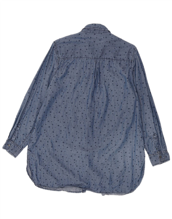 Camisa feminina Marks & Spencer Longline com padrão abstrato Reino Unido 16 grande azul