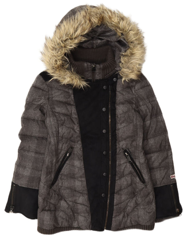 Jaqueta feminina acolchoada com capuz KHUJO UK 18 XL cinza colorblock poliéster