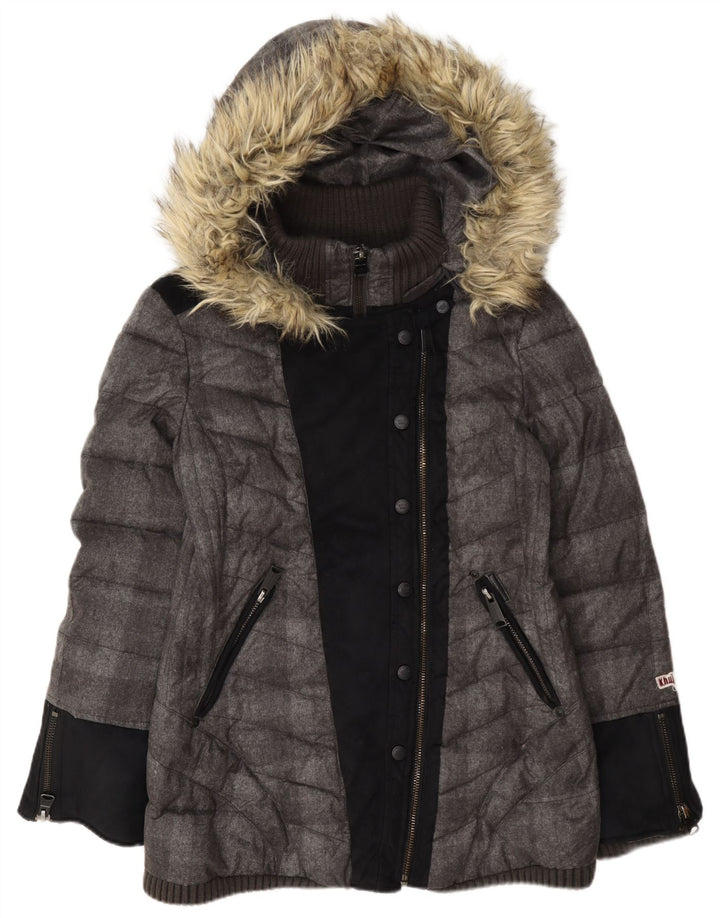Jaqueta feminina acolchoada com capuz KHUJO UK 18 XL cinza colorblock poliéster