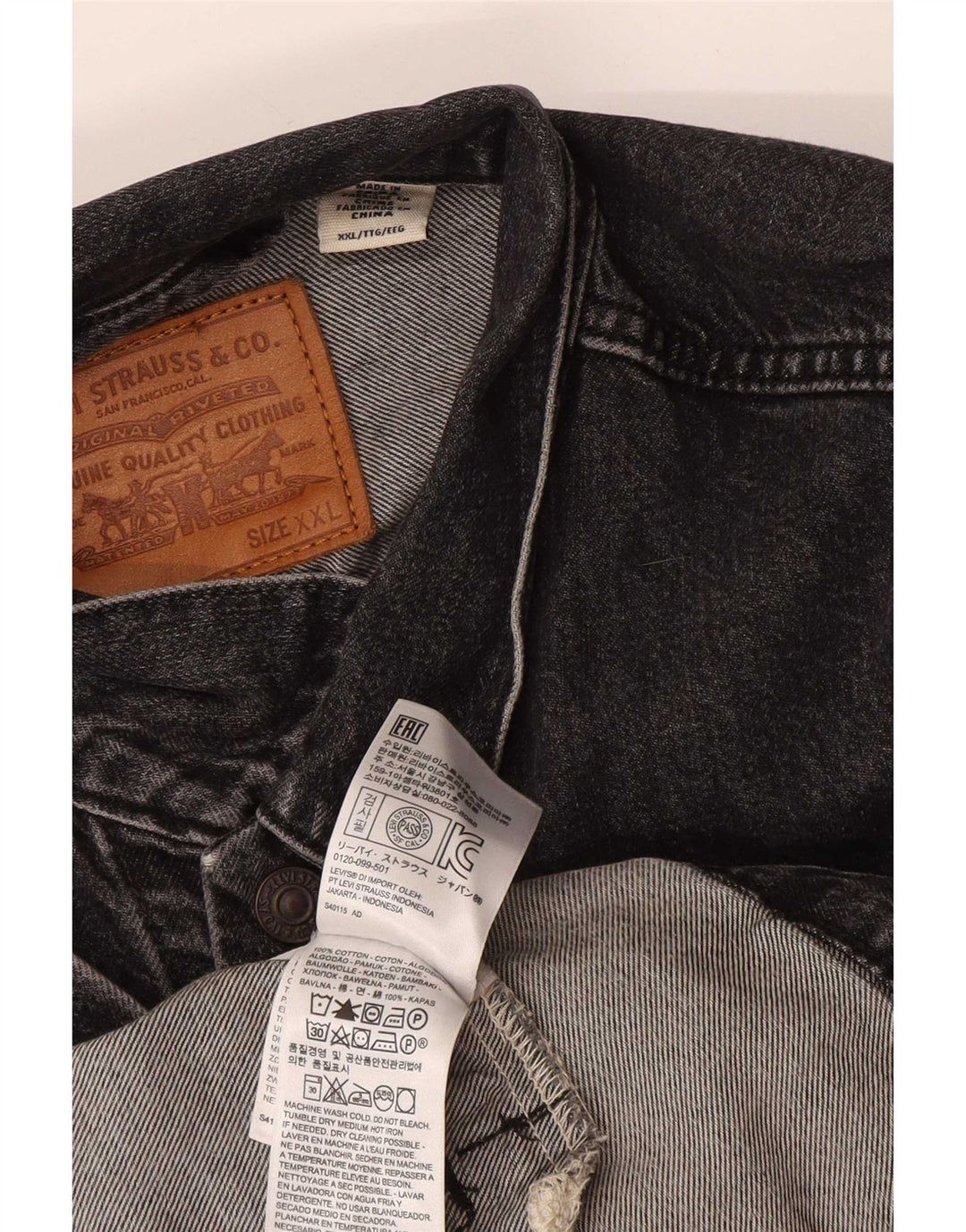 Jaqueta jeans masculina Levi's UK 44 2XL algodão preto