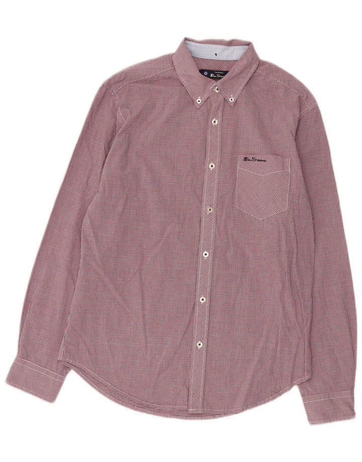 Camisa masculina Ben Sherman de algodão xadrez vermelho médio