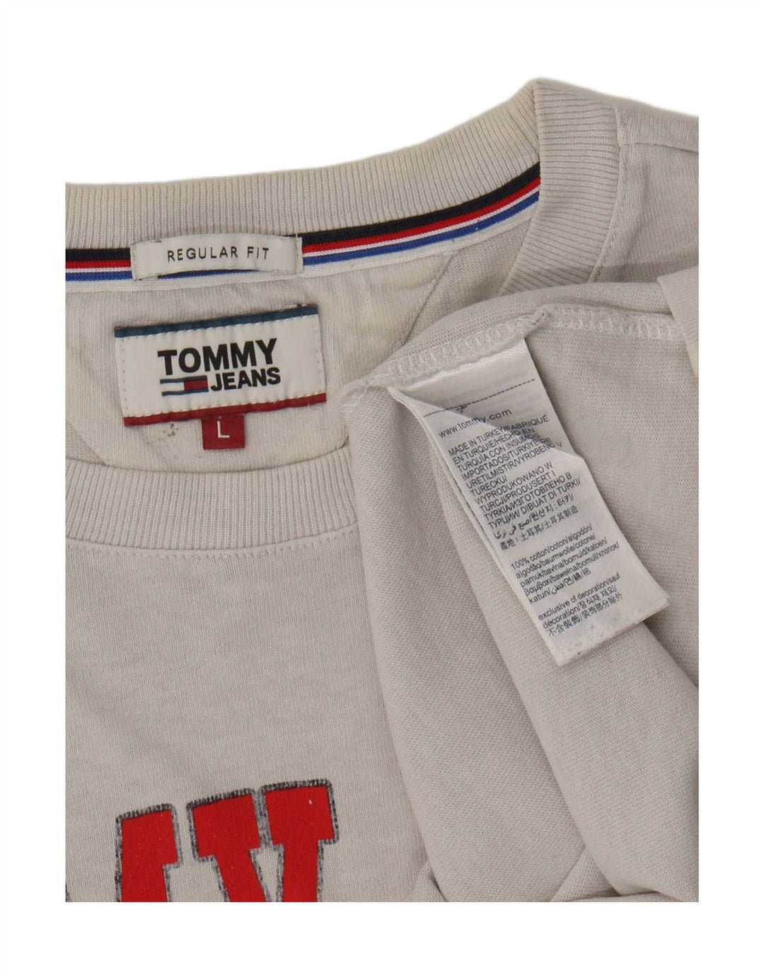 TOMMY HILFIGER Mens Regular Fit Graphic T-Shirt Top Large Grey Cotton Vintage Tommy Hilfiger and Second-Hand Tommy Hilfiger from Messina Hembry 
