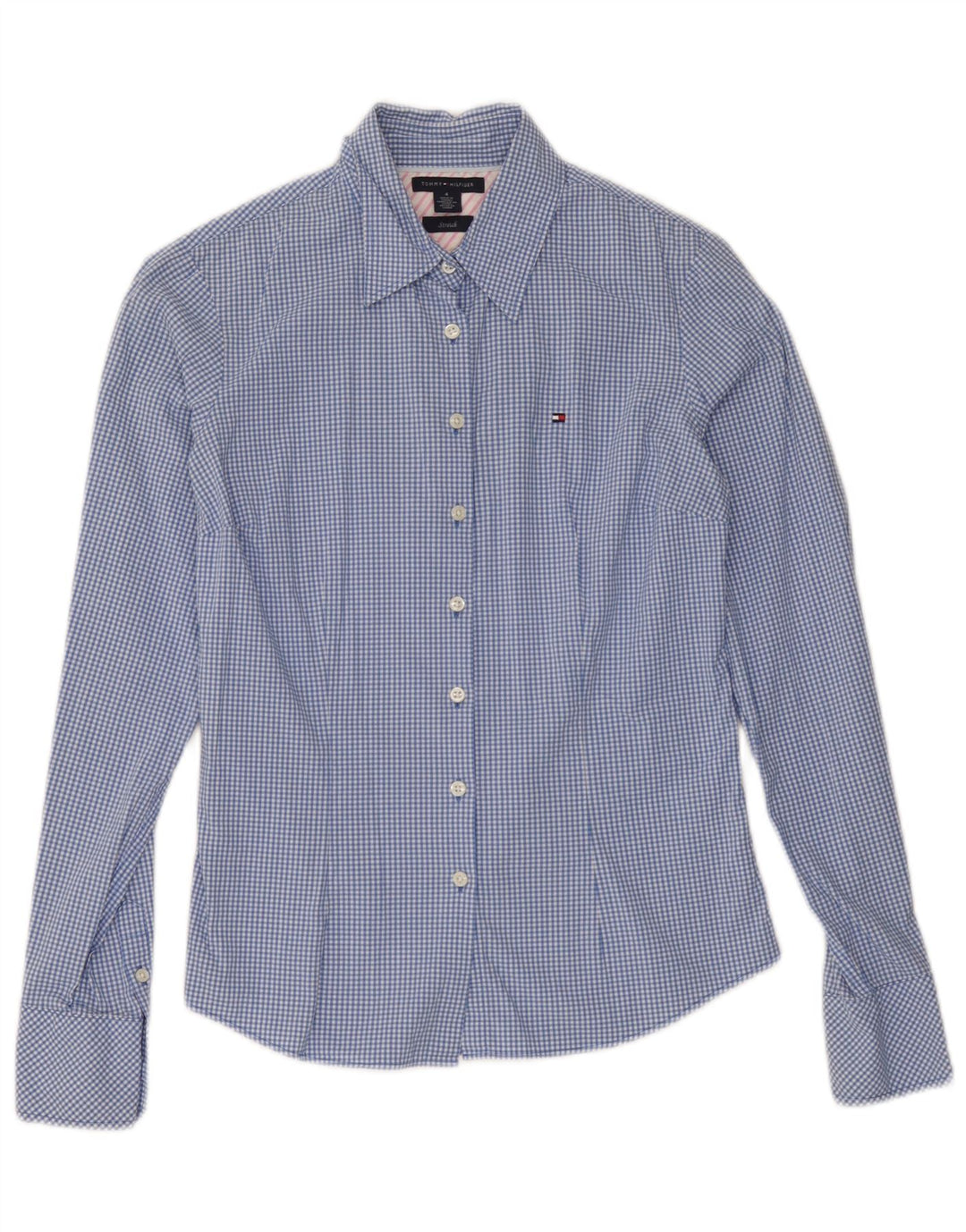 Camisa feminina Tommy Hilfiger US 4 pequena azul algodão guingão