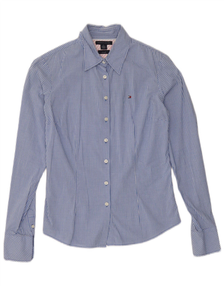 Camisa feminina Tommy Hilfiger US 4 pequena azul algodão guingão