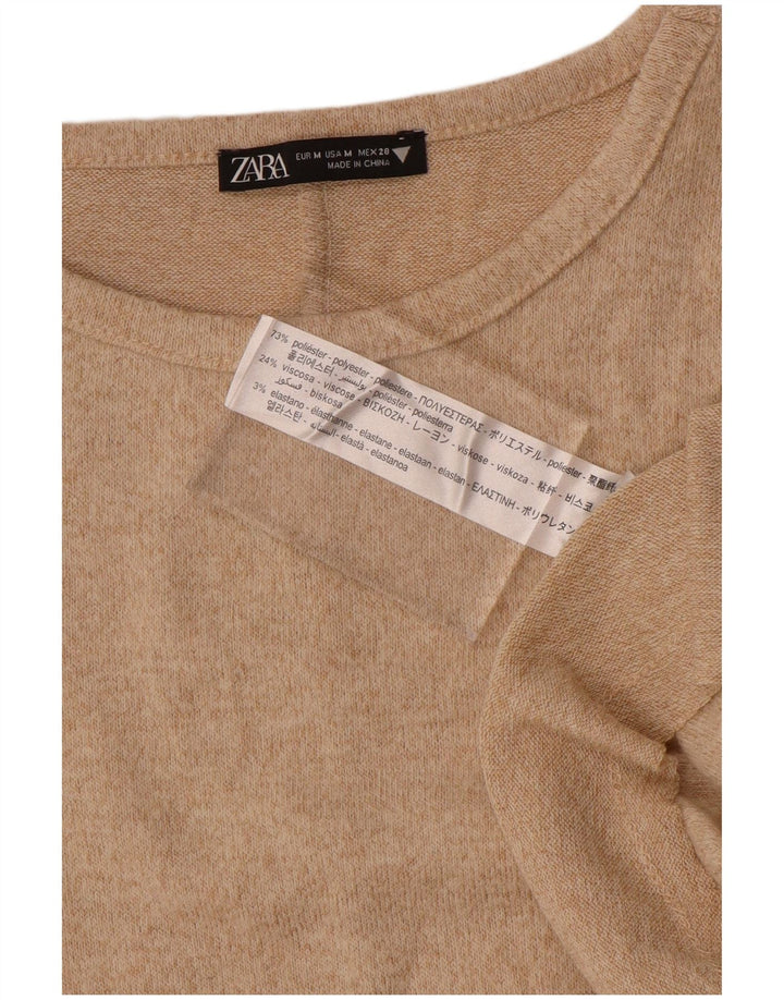 Vestido jumper feminino Zara de manga comprida Reino Unido 14 poliéster bege médio