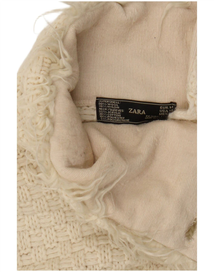 Suéter cardigã feminino Zara Longline Reino Unido 12 médio off white lã