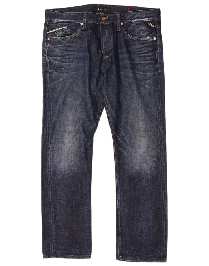 Replay Jeans masculino desgastado reto W34 L31 algodão azul