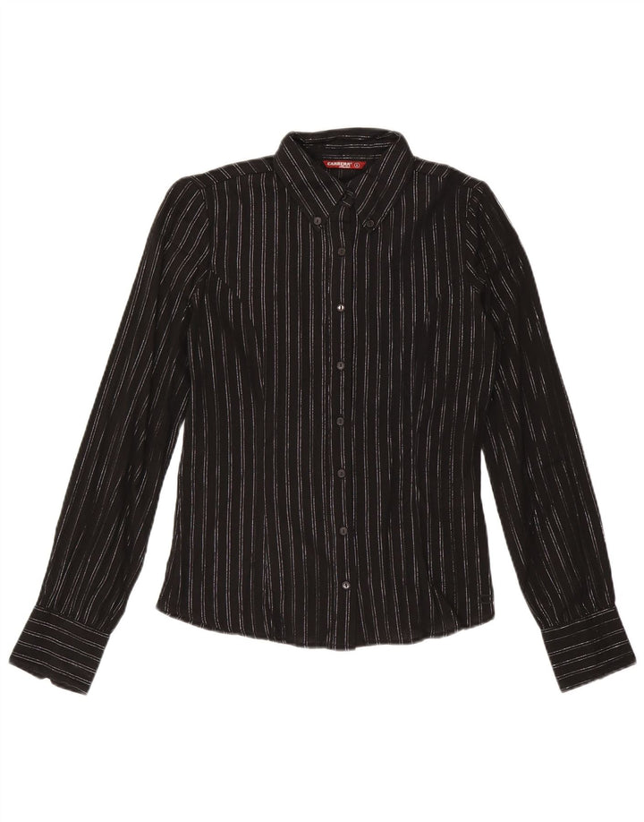 Camisa feminina Carrera UK 10 pequena listrada preta de algodão