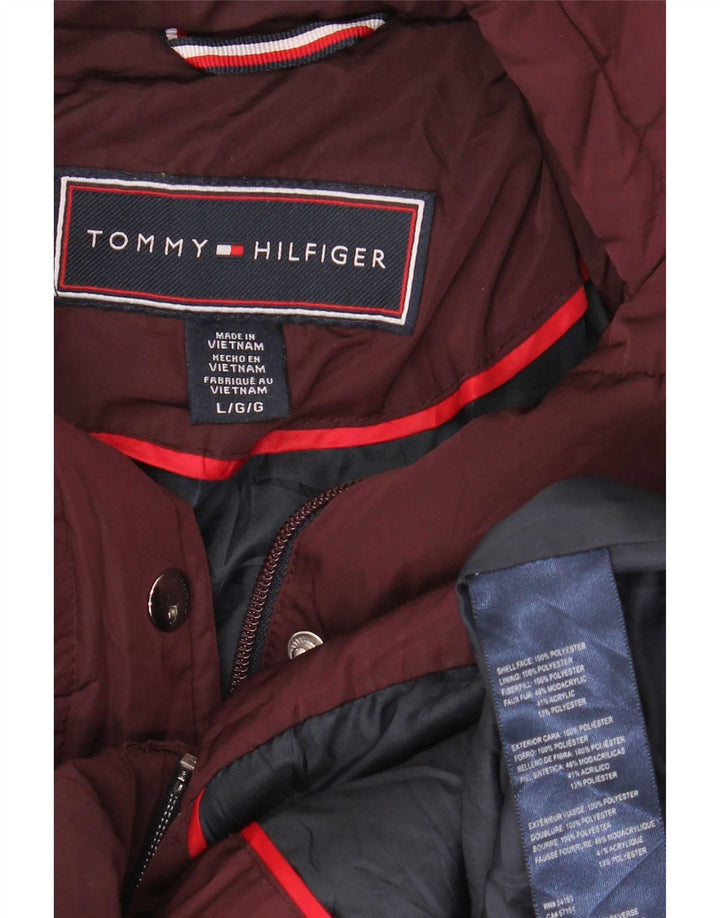 Jaqueta acolchoada com capuz feminina Tommy Hilfiger Reino Unido 16 grande poliéster cor de vinho