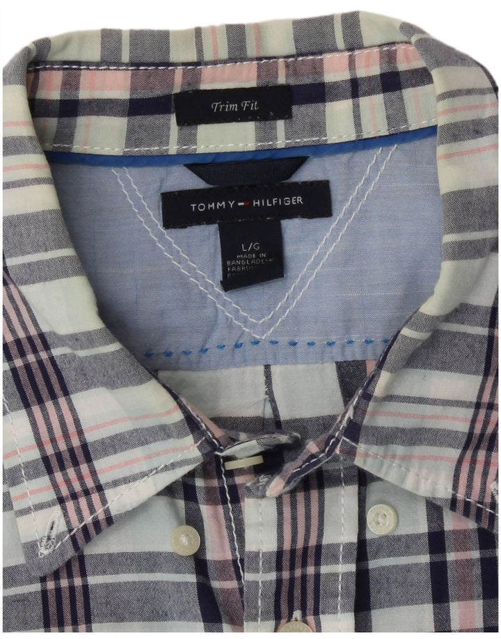 Camisa masculina Tommy Hilfiger grande algodão xadrez azul