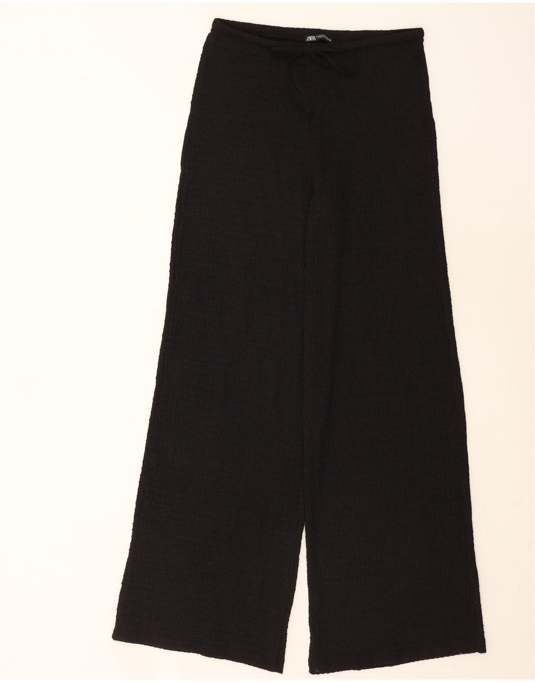 Zara Calça feminina casual de perna larga médio W28 L31 poliéster preto