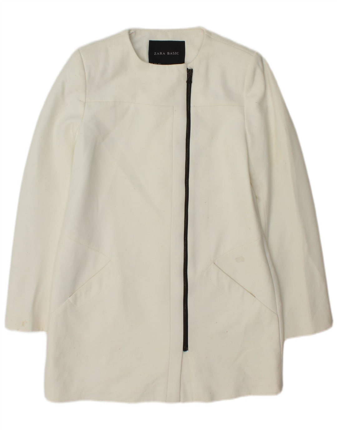 Zara Womens Longline Blazer Jacket UK 14 Médio Branco Poliéster