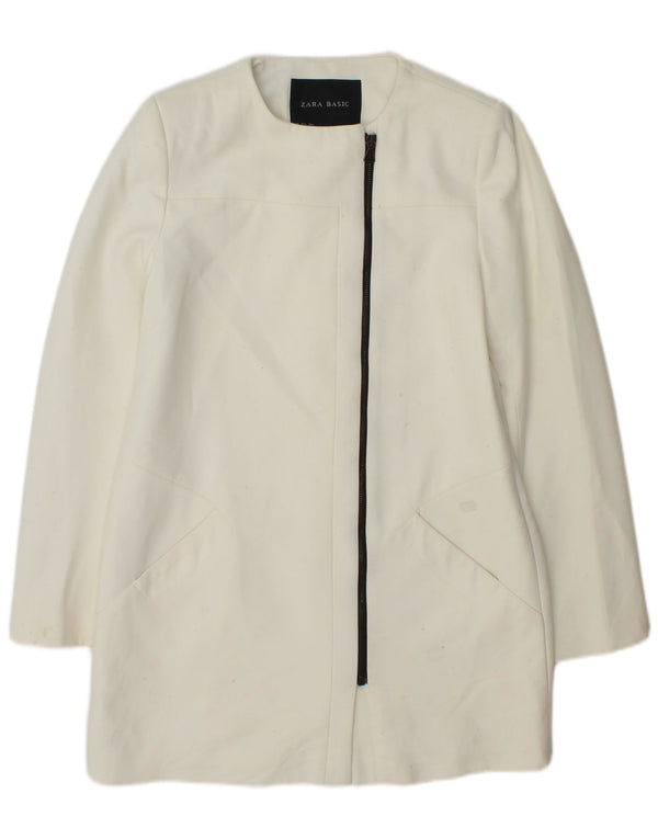 Zara Womens Longline Blazer Jacket UK 14 Médio Branco Poliéster