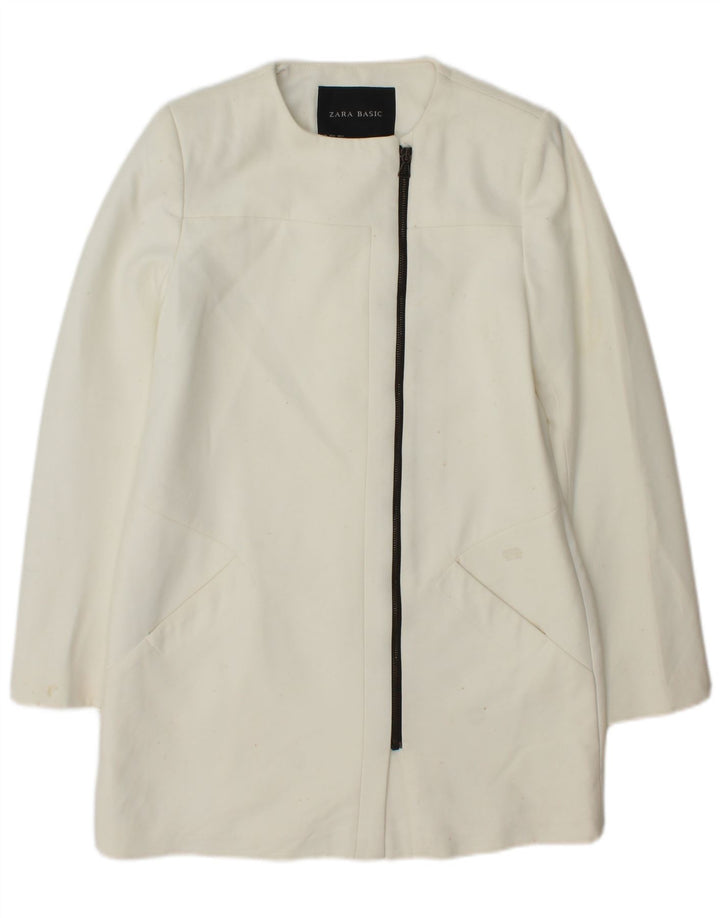 Zara Womens Longline Blazer Jacket UK 14 Médio Branco Poliéster
