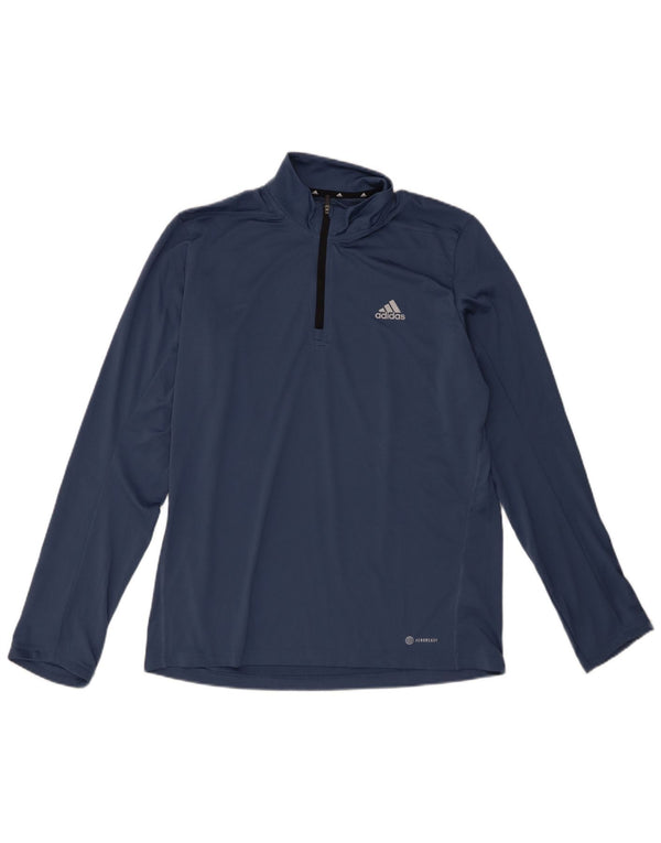 Adidas Mens Aeroready Zip Neck Pullover Treino Top Médio Azul Marinho