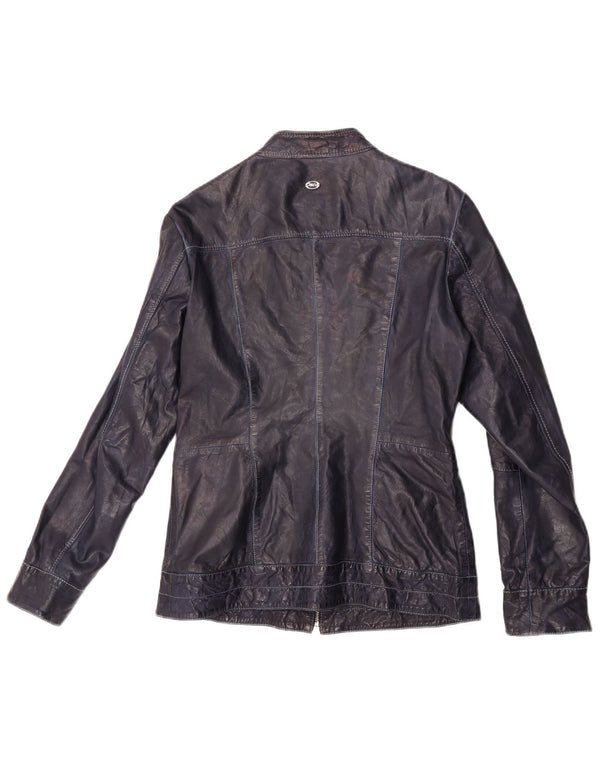 Jaqueta de couro feminina Marlboro Classics IT 44 pele de cordeiro azul média