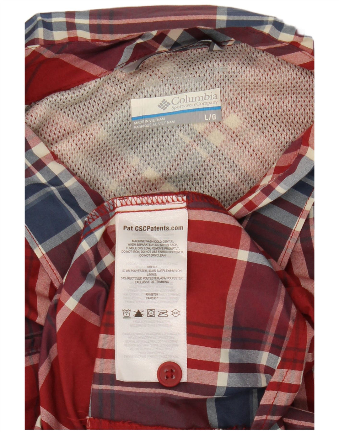 Camisa masculina Columbia grande poliéster xadrez vermelho
