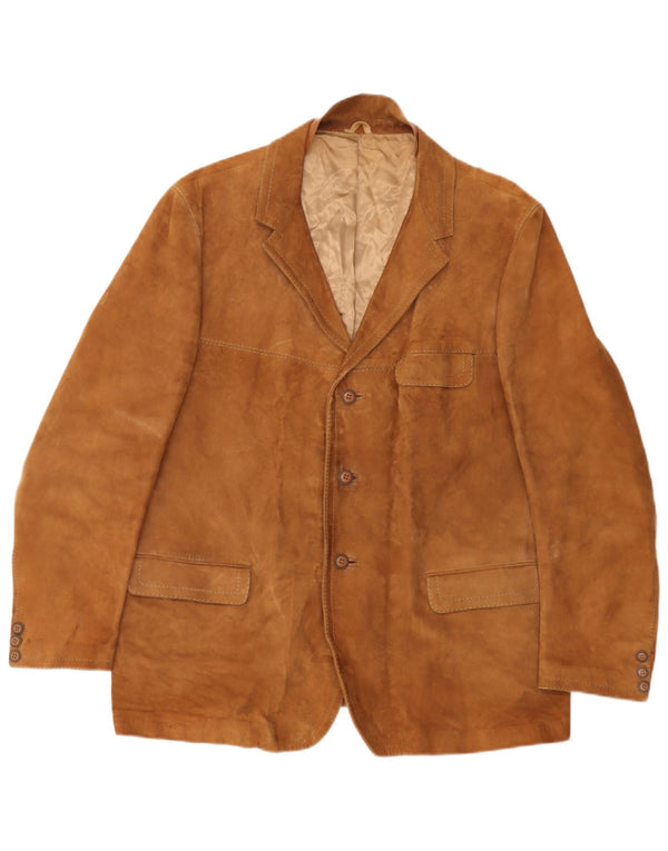 Jaqueta blazer masculina vintage de camurça com 3 botões Reino Unido 40 grande bege
