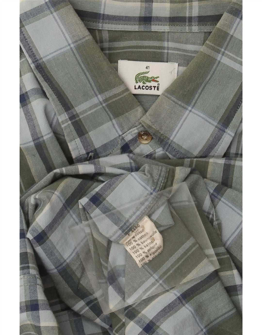 Camisa xadrez masculina Lacoste tamanho 41 grande algodão xadrez cáqui