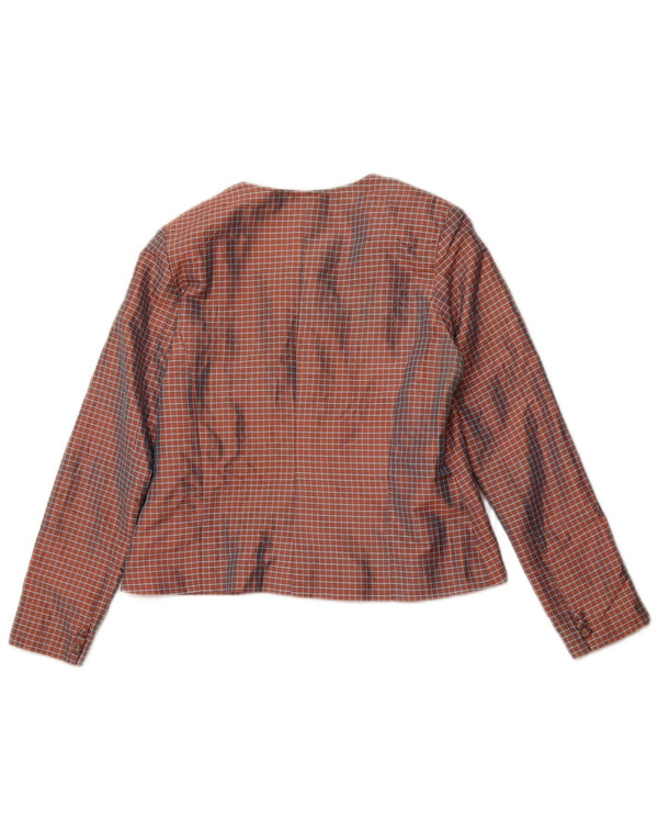 Jaqueta blazer feminina VINTAGE com 5 botões Reino Unido 12 seda xadrez média laranja