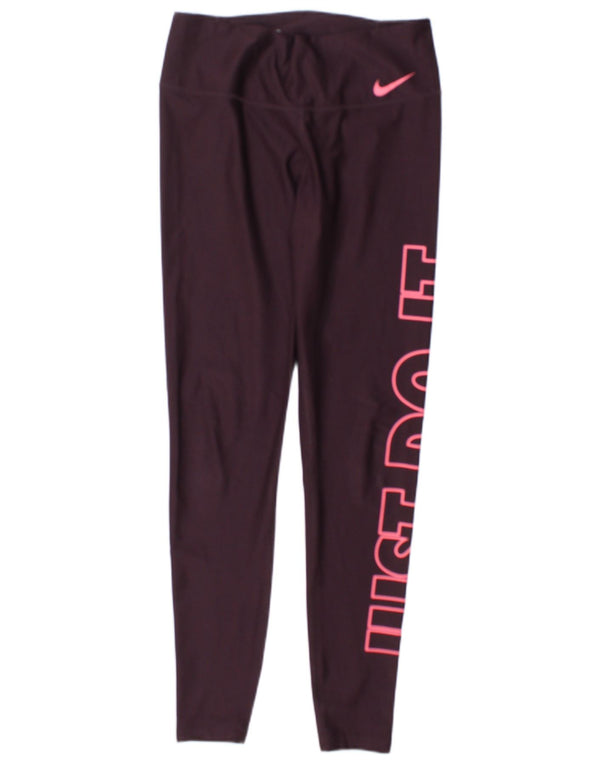 Leggings Nike Dri Fit Graphic Femininas UK 10 Pequenas Poliéster Borgonha