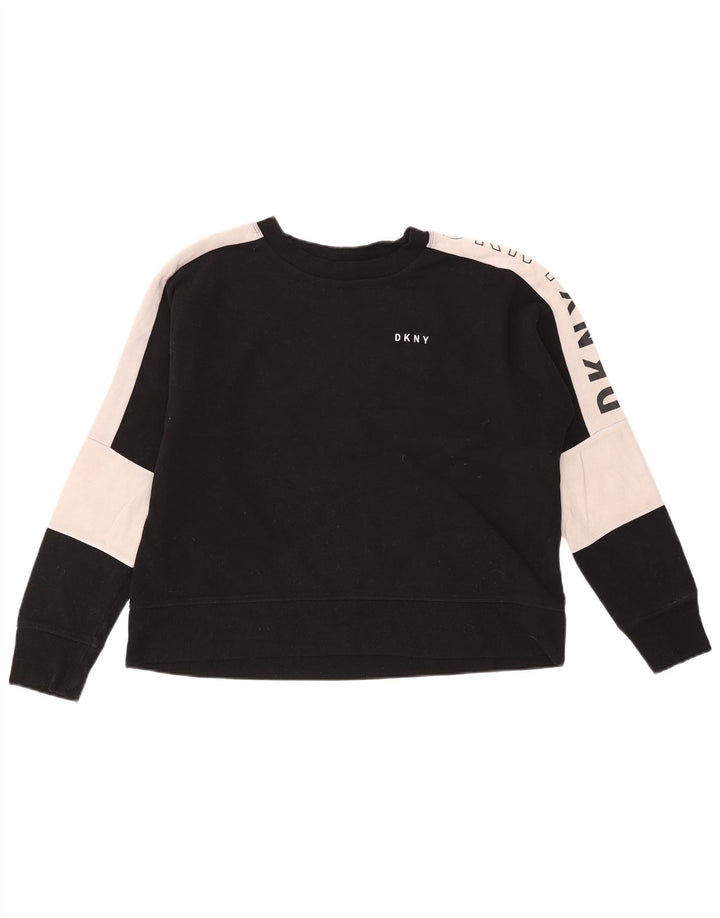 Suéter gráfico feminino Dkny UK 14 bloco colorido preto médio